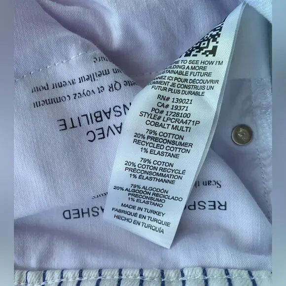 FRAME Le Palazzo Crop High-Rise Striped Wide-Leg Womens Jean White Blue Raw 29 - Picture 12 of 15